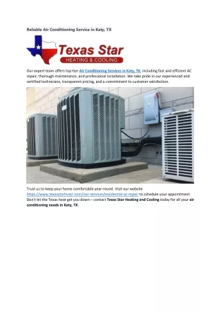 Reliable Air Conditioning Service in Katy