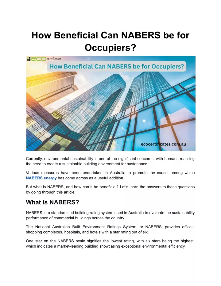 how beneficial can nabers be for occupiers