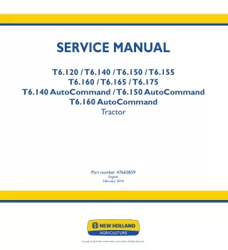 New Holland T6.150 AutoCommand Tractor Service Repair Manual