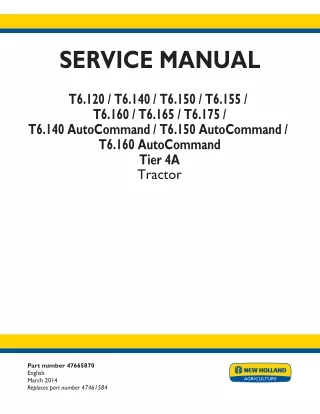 New Holland T6.150 Tier 4A Tractor Service Repair Manual