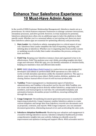 Enhance Your Salesforce Experience: 10 Must-Have Admin Apps