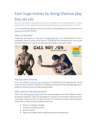 Earn huge money by doing Chennai play boy sex job