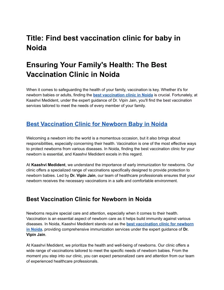 title find best vaccination clinic for baby