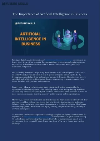 The Importance of Artificial Intelligence in Business