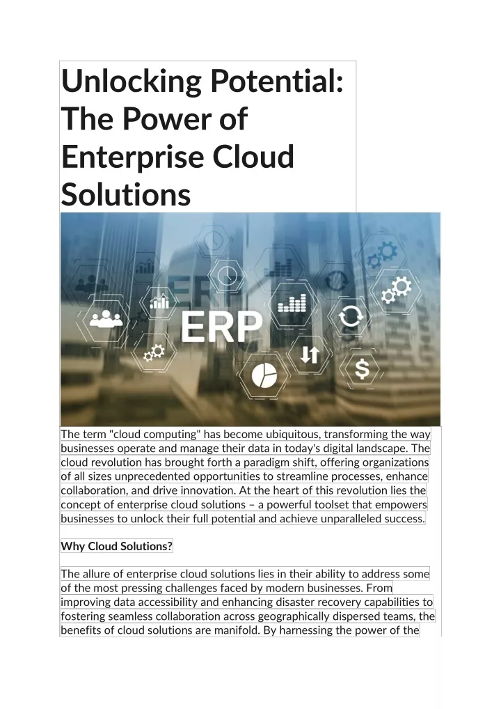 unlocking potential the power of enterprise cloud