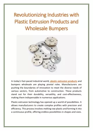 Revolutionizing Industries with Plastic Extrusion Products and Wholesale Bumpers