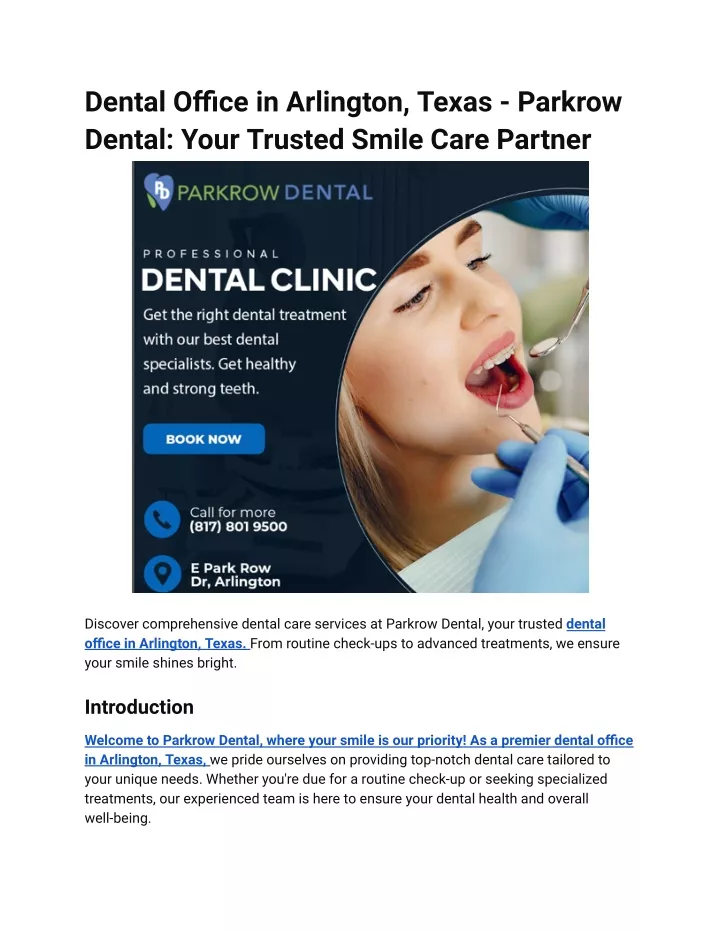 dental office in arlington texas parkrow dental