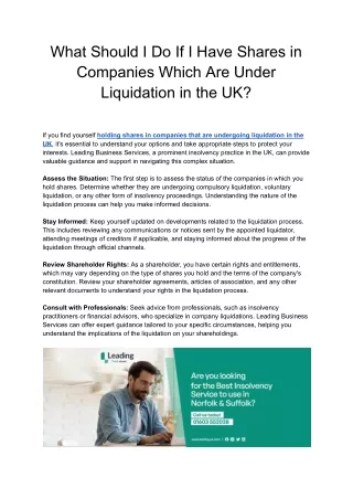 What Should I Do If I Have Shares in Companies Which Are Under Liquidation in the UK
