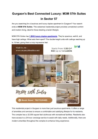 Gurgaon's Best Connected Luxury M3M 57th Suites in Sector 57