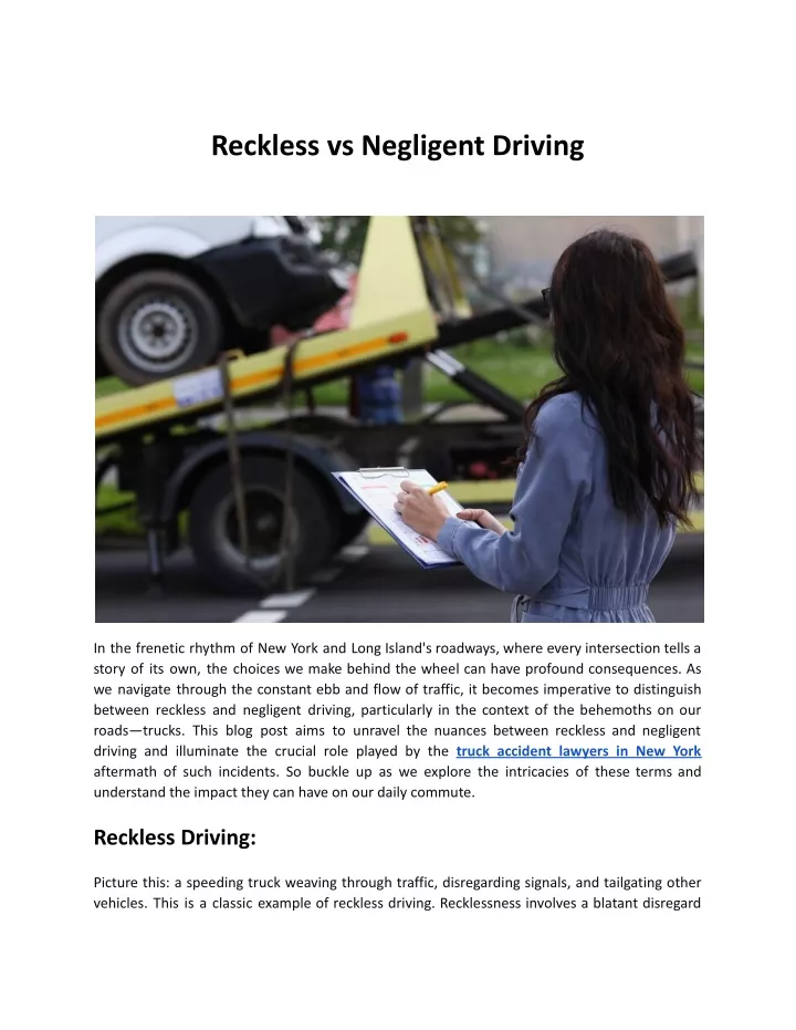 reckless vs negligent driving