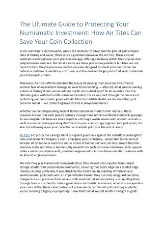 The Ultimate Guide to Protecting Your Numismatic Investment How Air Tites Can Save Your Coin Collection