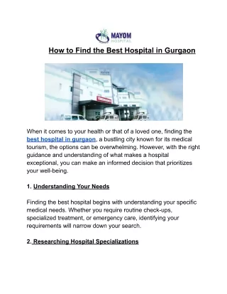 How to Find the Best Hospital in Gurgaon