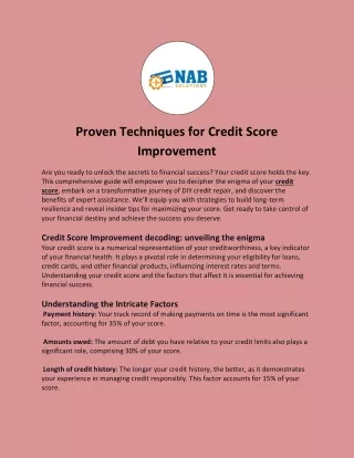 Proven Techniques for Credit Score Improvement
