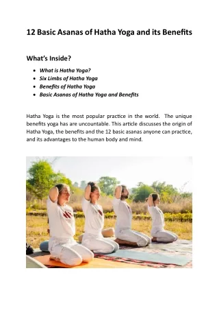 12 Basic Asanas of Hatha Yoga and its Benefits