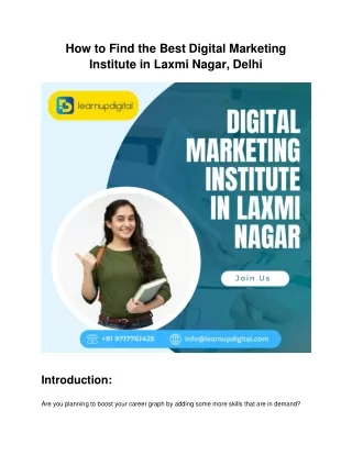 How to Find the Best Digital Marketing Institute in Laxmi Nagar, Delhi