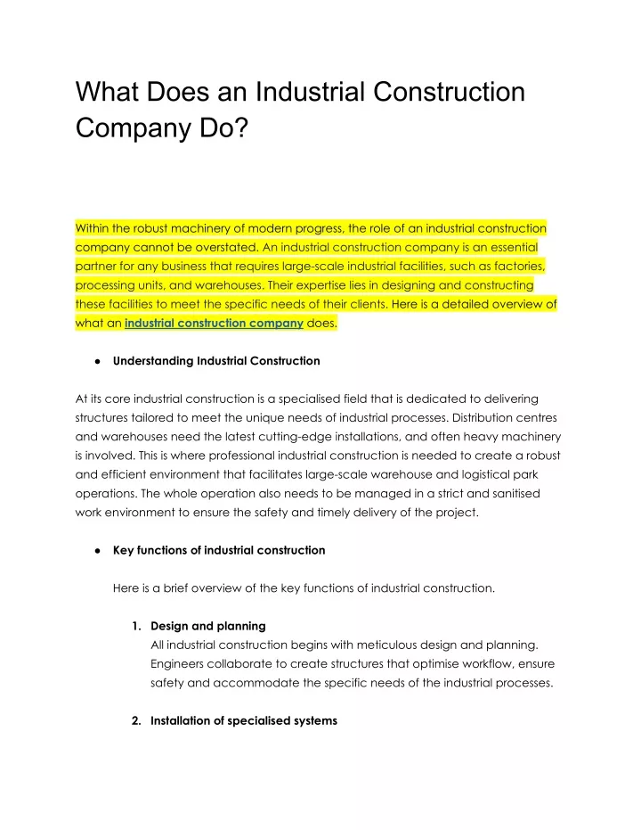 what does an industrial construction company do
