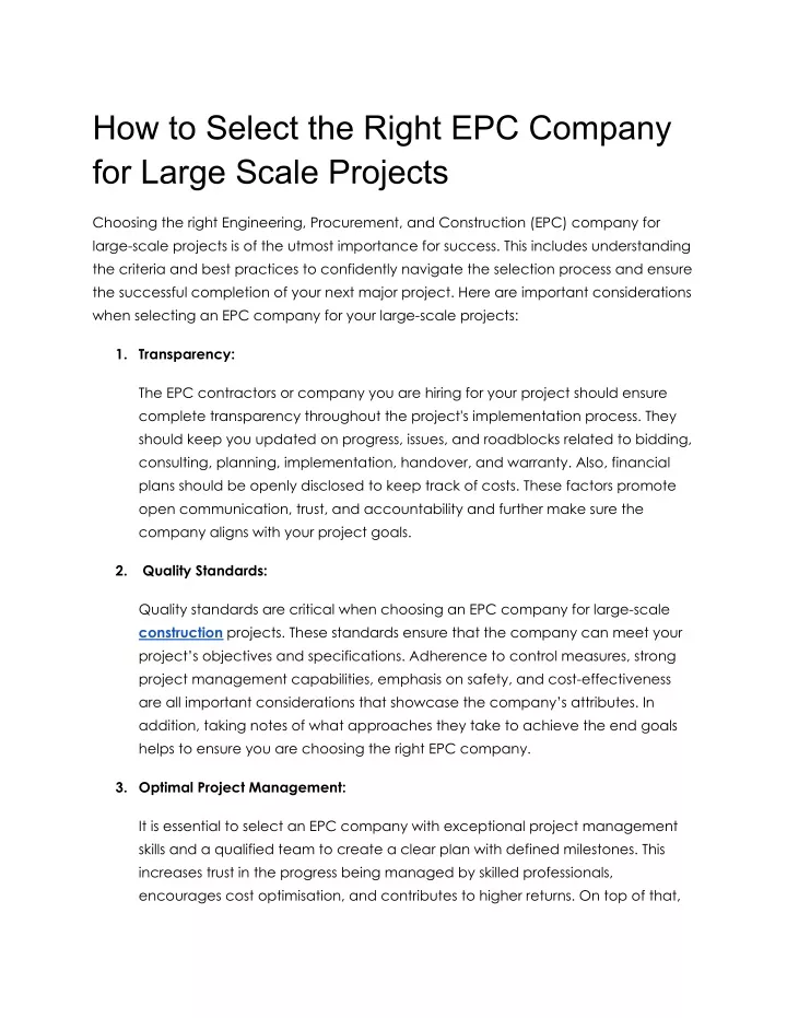 how to select the right epc company for large