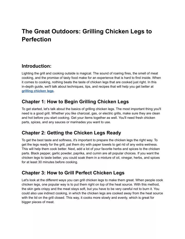 the great outdoors grilling chicken legs
