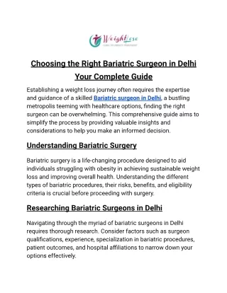 Choosing the Right Bariatric Surgeon in Delhi Your Complete Guide
