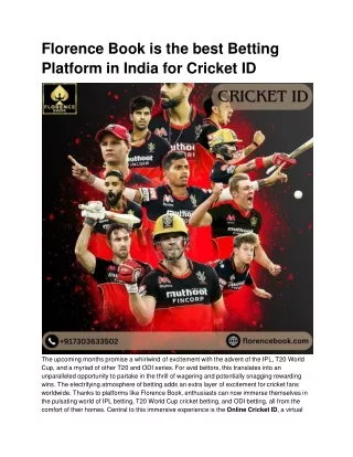 Florence Book is the best Betting Platform in India for Cricket ID