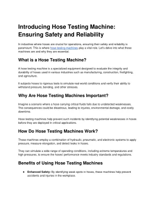 Hose Testing Machine Pallavi Industries