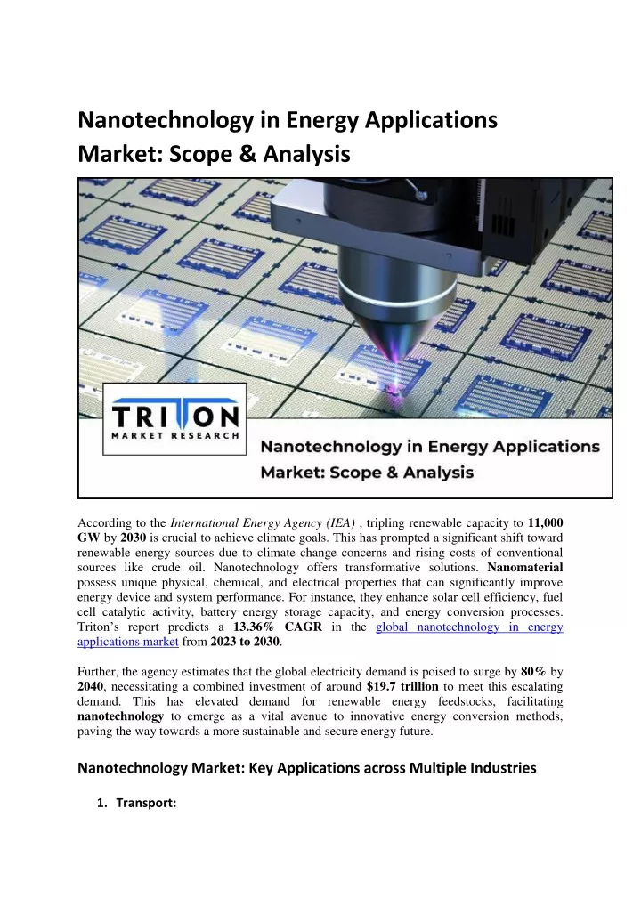 nanotechnology in energy applications market