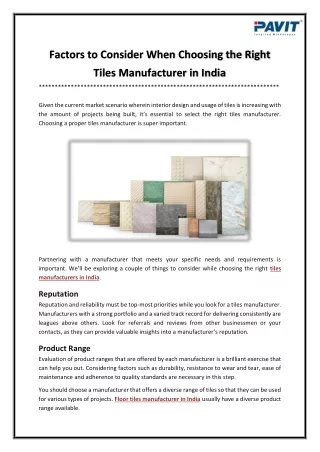 How to Choose the Right Tiles Manufacturer in India?