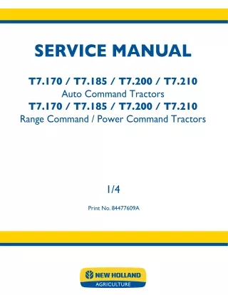 New Holland T7.185 AutoCommand Tractor Service Repair Manual