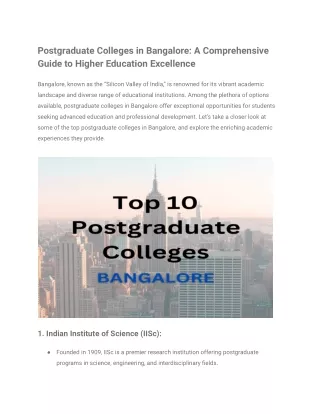 Postgraduate Colleges in Bangalore_ A Comprehensive Guide to Higher Education Excellence