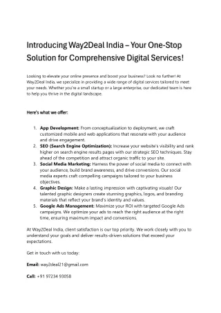 Introducing Way2Deal India – Your One-Stop Solution for Comprehensive Digital Se