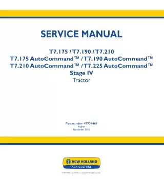 New Holland T7.190 Tractor Service Repair Manual
