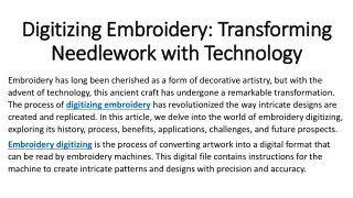 Digitizing Embroidery Transforming Needlework with Technology