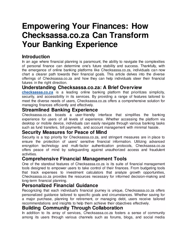 empowering your finances how checksassa