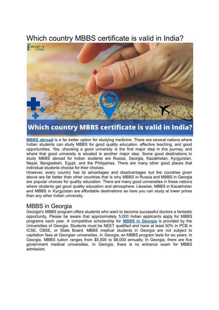 which country mbbs certificate is valid in india