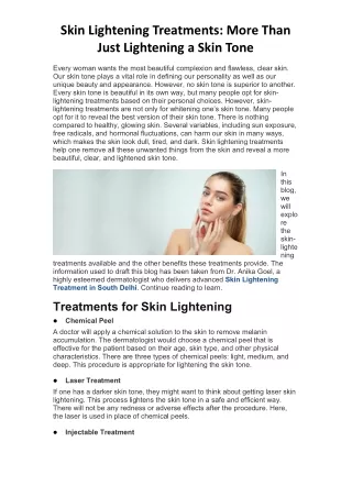 Skin Lightening Treatments: More Than Just Lightening a Skin Tone