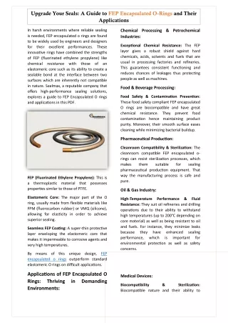 Upgrade Your Seals - A Guide to FEP Encapsulated O-Rings and Their Applications
