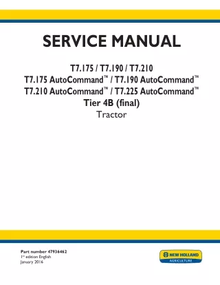 New Holland T7.210 Tier 4B (final) Tractor Service Repair Manual