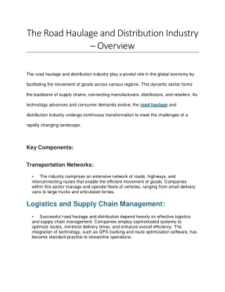 The Road Haulage and Distribution Industry - Overview