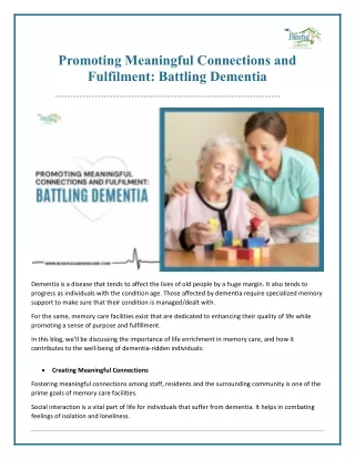 Promoting Meaningful Connections and Fulfilment Battling Dementia