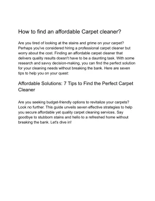 How to find an affordable Carpet cleaner?