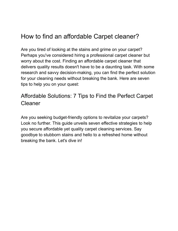 how to find an affordable carpet cleaner