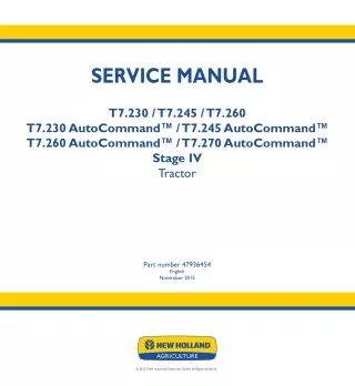 New Holland T7.230 Tractor Service Repair Manual