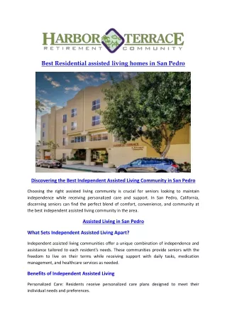Best Independent Assisted Living Community in San Pedro