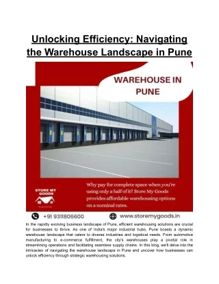 Unlocking Efficiency: Navigating the Warehouse Landscape in Pune