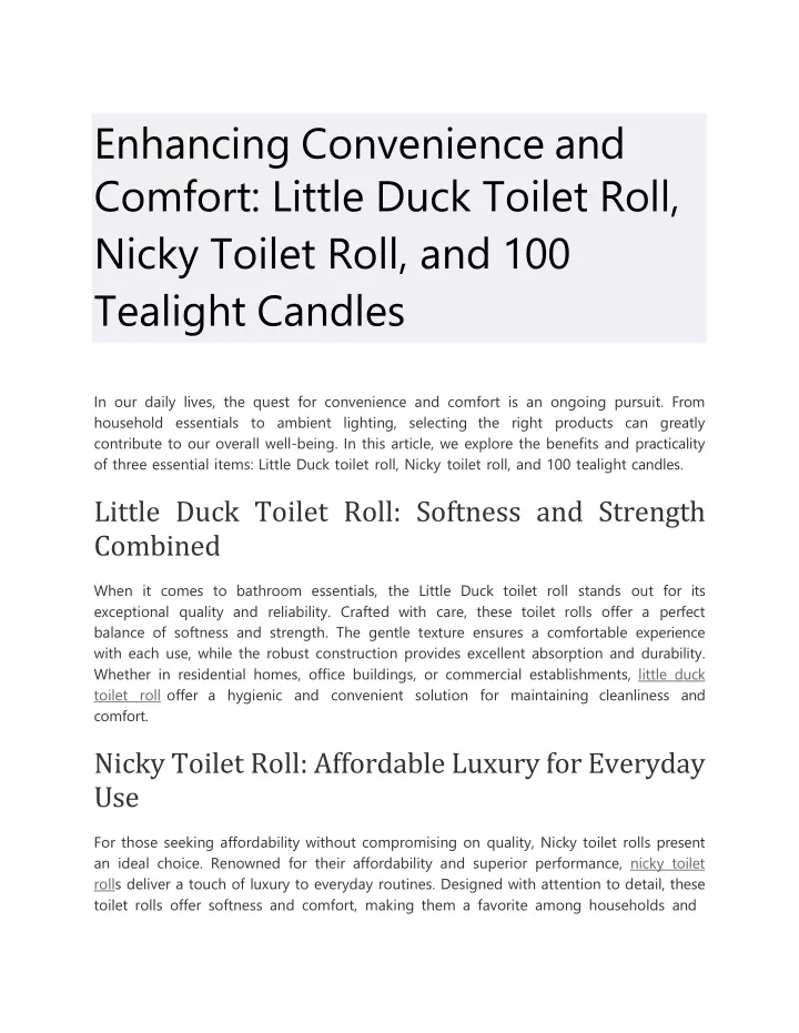 enhancing convenience and comfort little duck