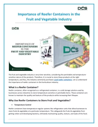 Importance of Reefer Containers in the Fruit and Vegetable Industry