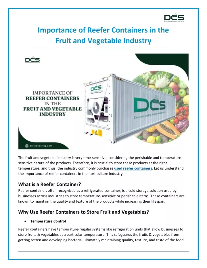 importance of reefer containers in the fruit