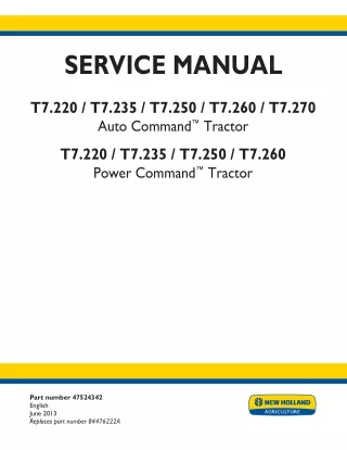 New Holland T7.250 Auto Command Tractor Service Repair Manual