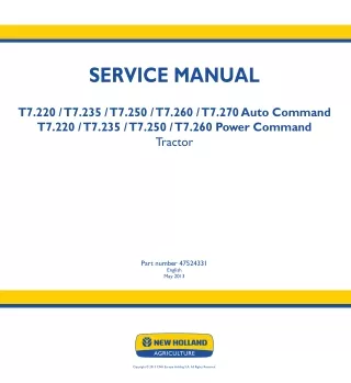New Holland T7.250 Power Command Tractor Service Repair Manual