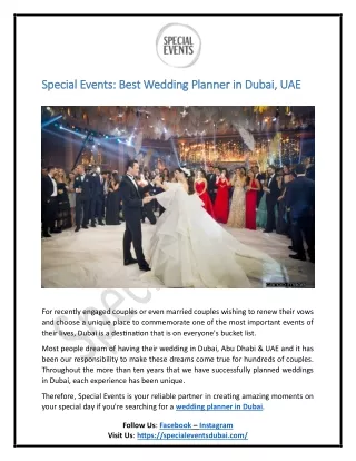 Special Events Best Wedding Planner in Dubai, UAE